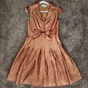 Kay Unger Copper Embroidery Silk Fit and Flare Dress Size 6